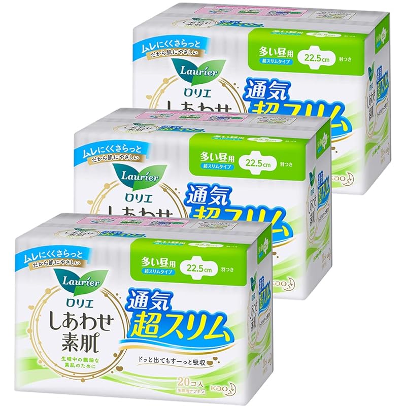 

[Bulk purchase] Laurier Happy bare skin super slim Large daytime use 22.5cm with wings Contains 20 pieces × 3 sets (60 pieces)