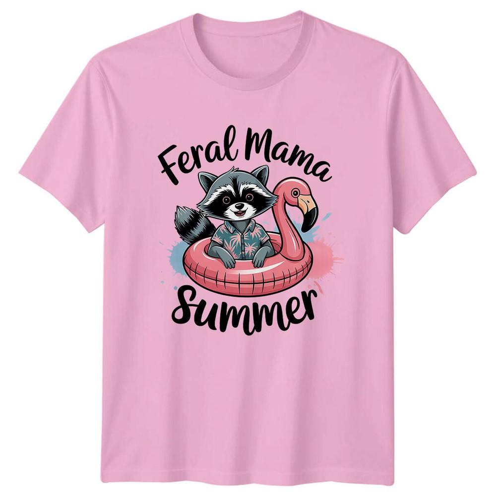 Feral Mama Summer Racoon Flamingo Pool Party TShirt