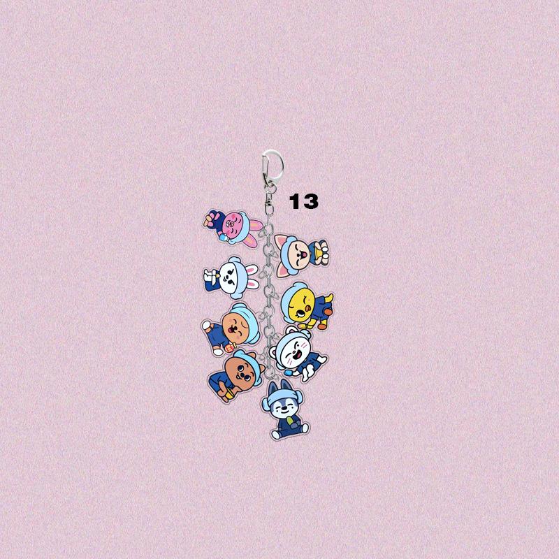 Stray Kids Multi-Charm Acrylic Keychain, Kpop Member Photo & Cartoon & SKZOO Character Dangling Charms, STAY Fans Collectible Bag Pendant