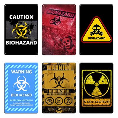 Atenção Cuidado Biohazard Placa de Metal Suja Mural de Parede Impressão de Caverna Cinema Cartaz de Placa de Lata Enferrujada