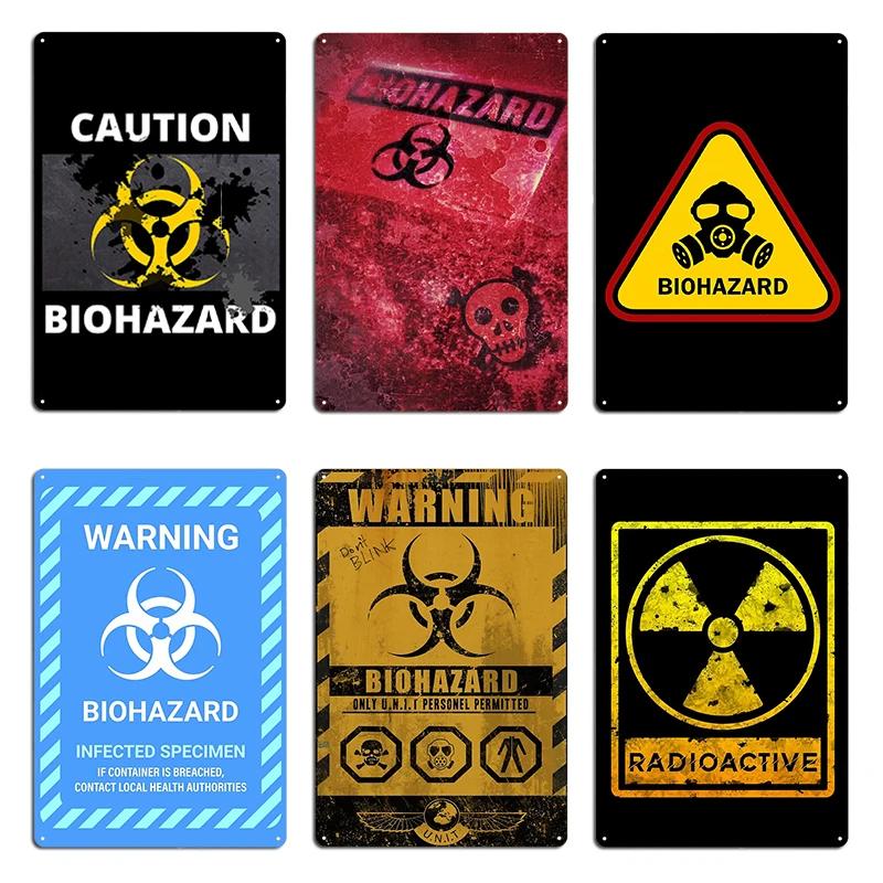 Attention Caution Biohazard Smeared Metal Sign Wall Mural Cave Printing Cinema Rusty Tin Sign Poster