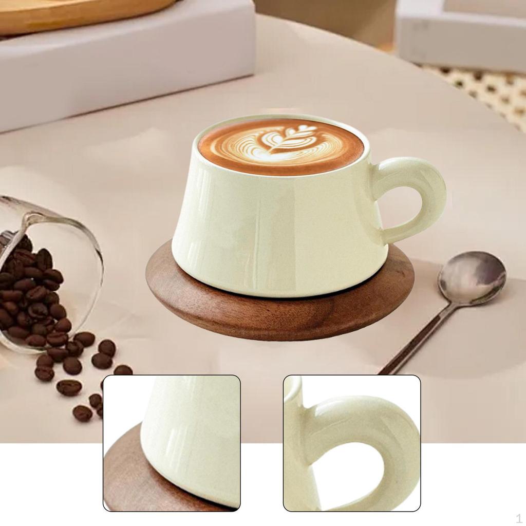 Ceramic Coffee Mug with Saucer, Espresso Cup Handle, Birthday Gift, Coffeeware for