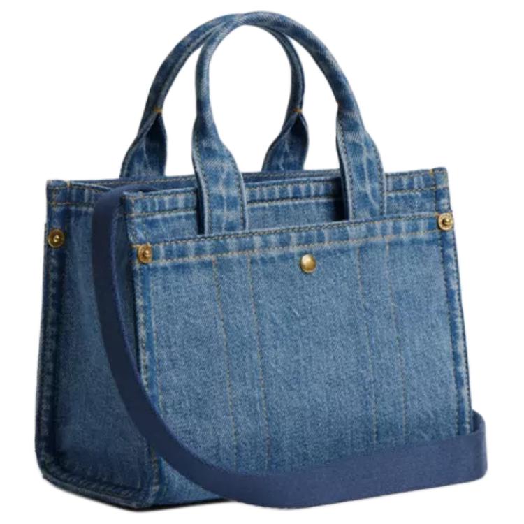 Coach Cargo 20 Calligraphy Logo Embroidered Denim Tote Shopping Bag Crossbody Shoulder Handbag Small Women Tote Indigo CZ100-B4IN