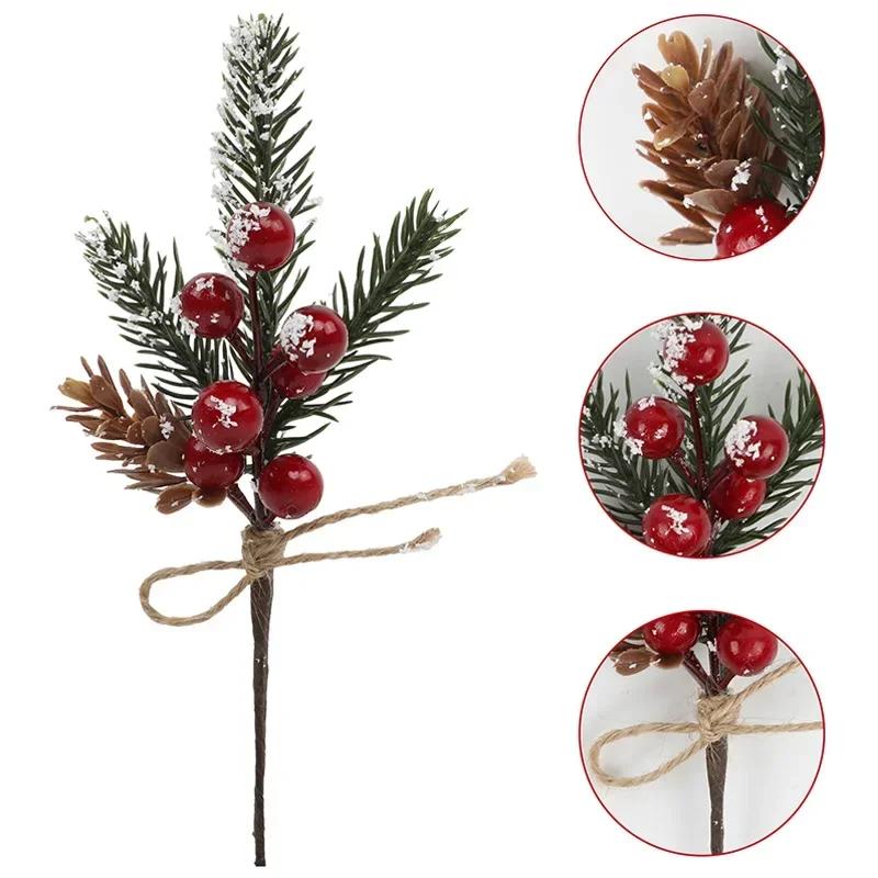 

Christmas Sprigs Pine Needles Flower Accessories Holiday Decorations Simulation Plants Red Berries Fruit Branches