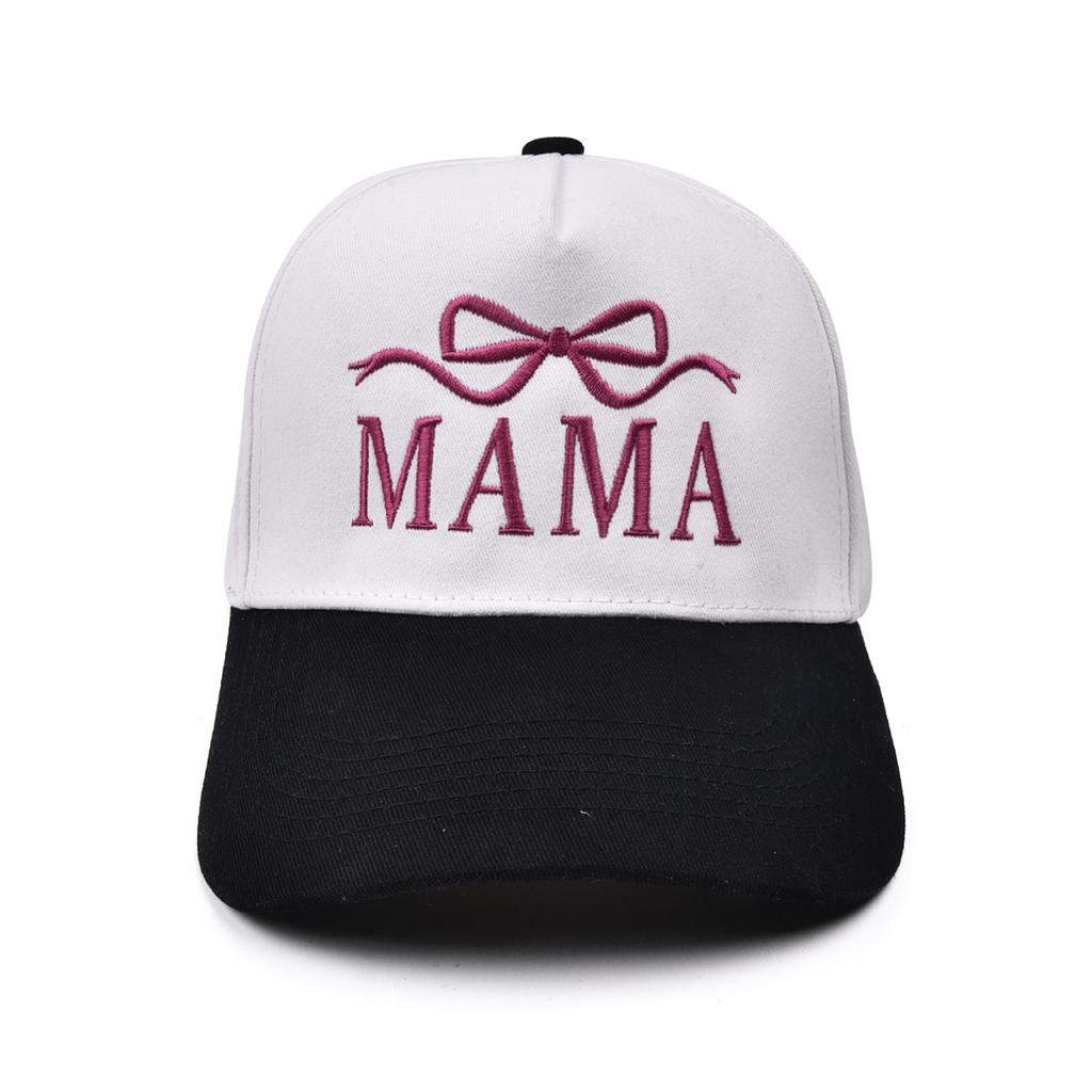 Mama Bow Embroidery Baseball Cap 5-Panel Snapback Cap For Mother'S Day Gift Embroidered Cotton Adjustable Hat For Women
