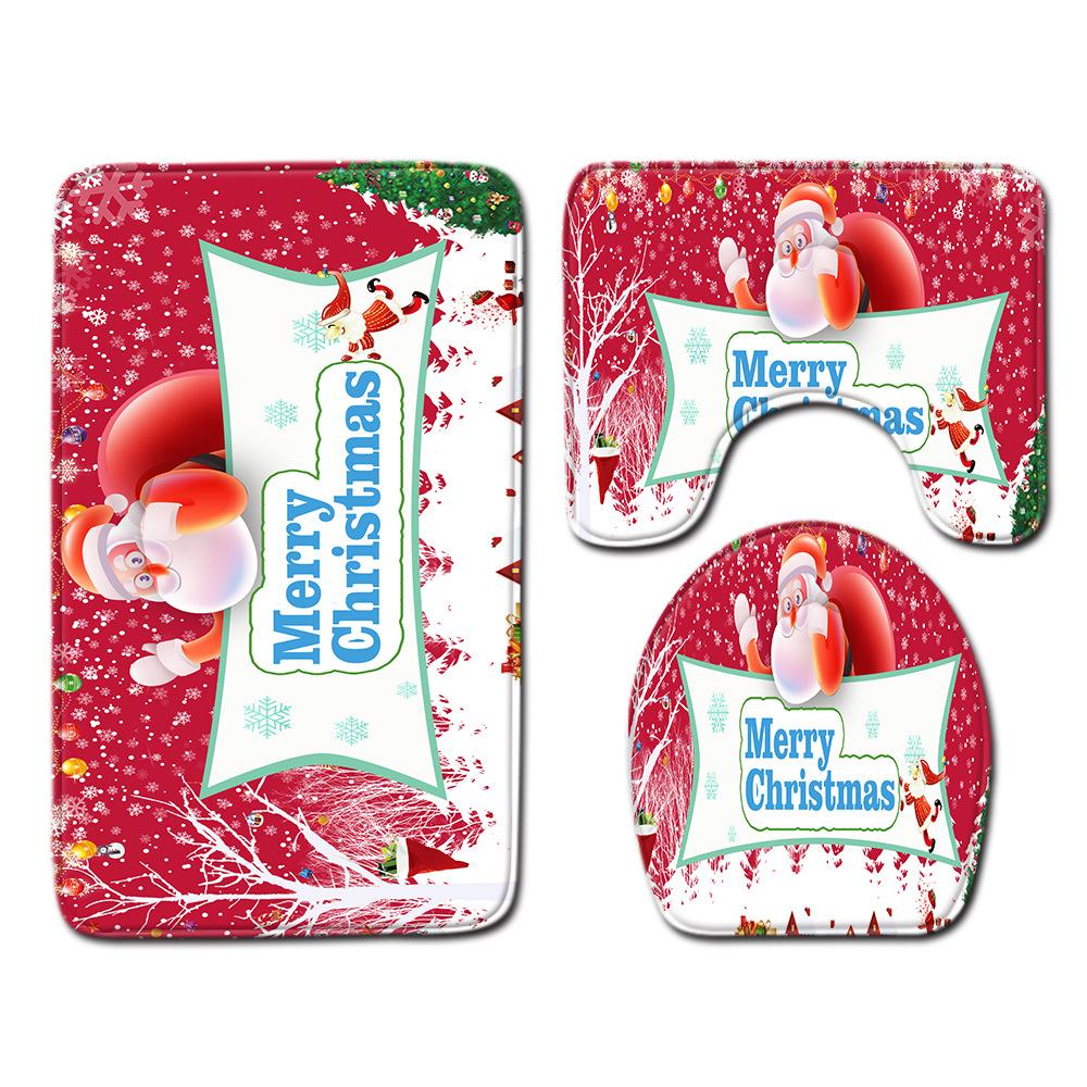Christmas Bathroom Floor Mat Toilet Three-Piece Set
