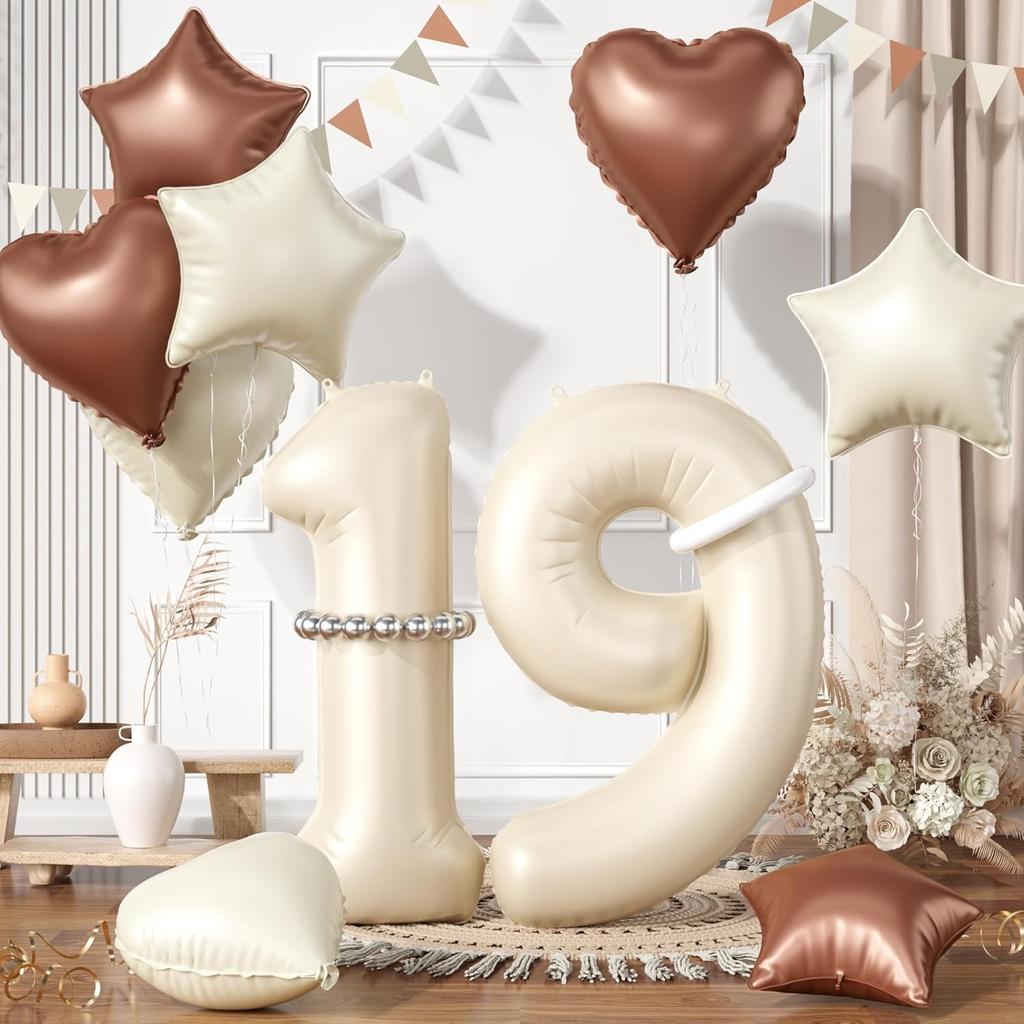 13 Pcs40inch Digital Love Pentagram Aluminum Film Balloon Set 10~21 Years Old Number Cream White Number for Birthday Party Decor