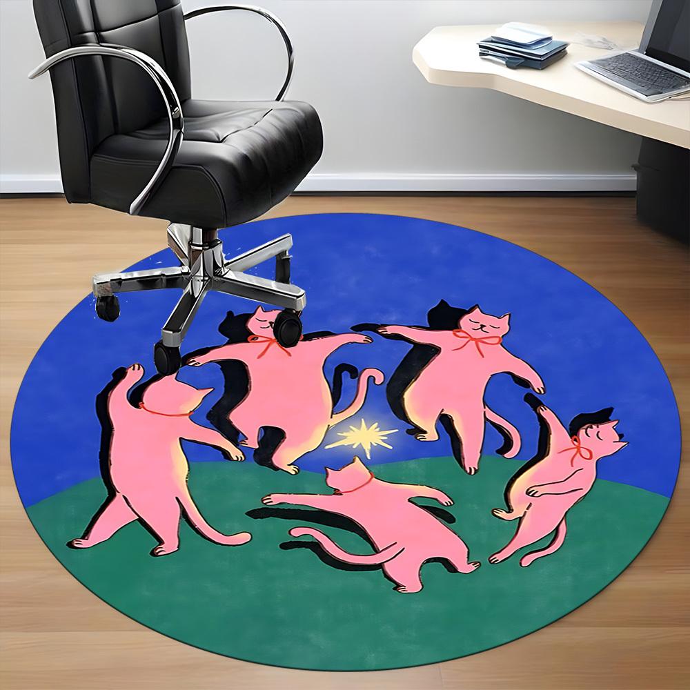 1pc Cat Circle Office Round Area Rug, Indoor Mat Suitable For Office, Under Office Chairs Bedroom Living Room Home Decor, Room Deco