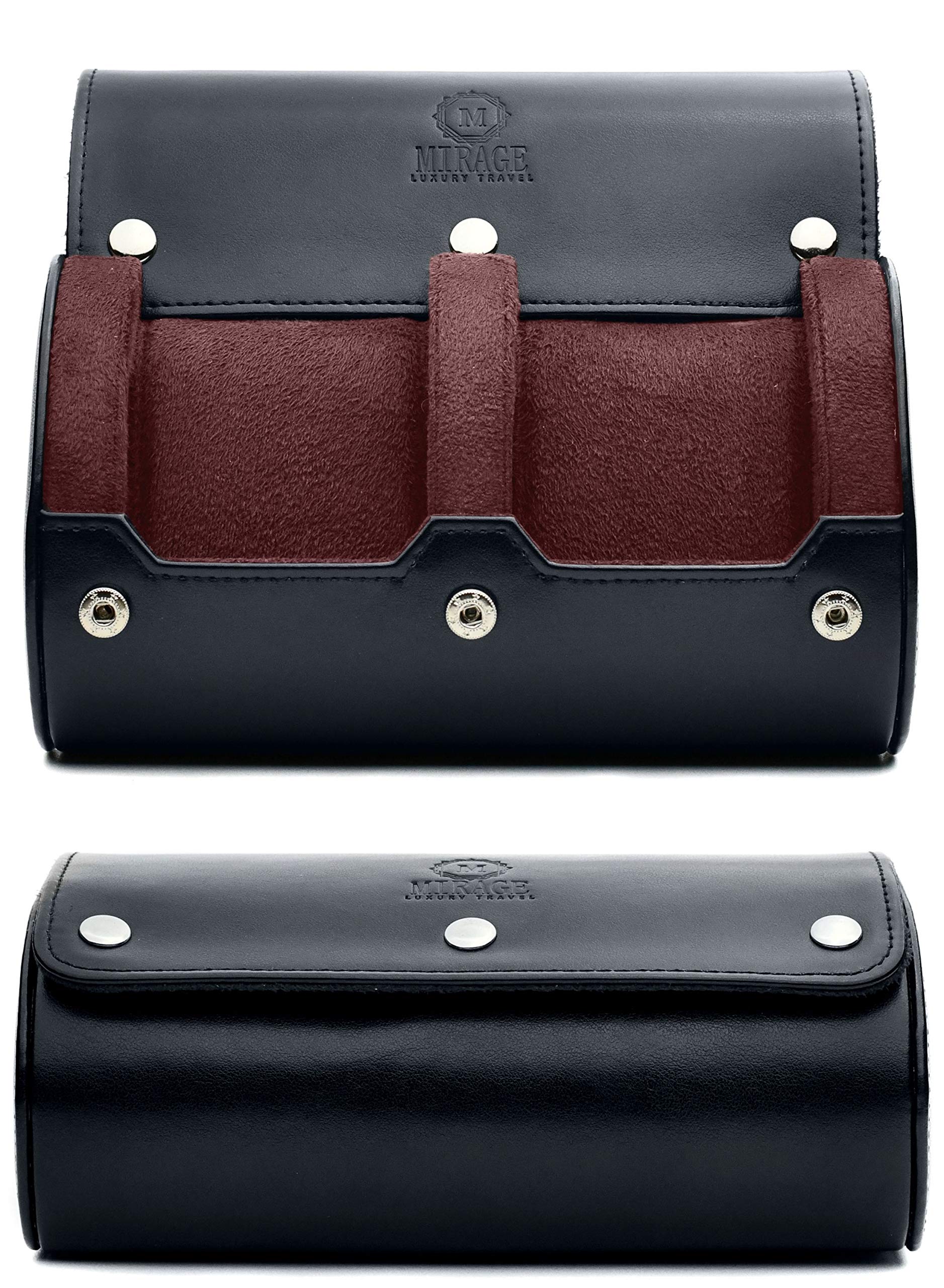 Чехол для часов, дорожный футляр для часов, черный нефритовый, веганский, мужской, 2 предмета - кожа.