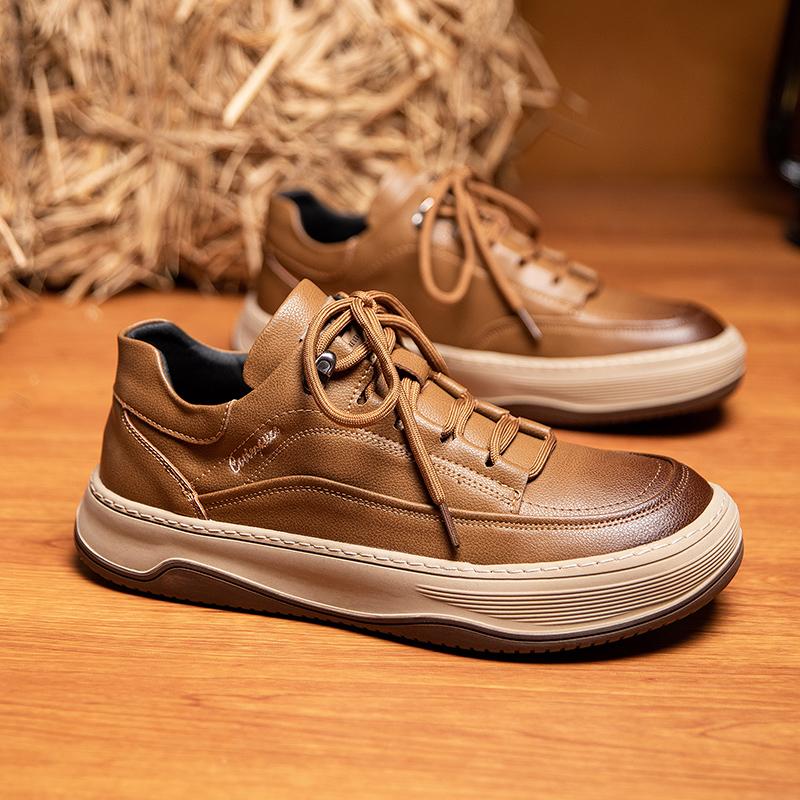 High Quality Brand Men's Genuine Leather Casual Shoes Thick Soles Brown Oxford Shoes Outdoor Men's Hiking Shoes Massage Soles