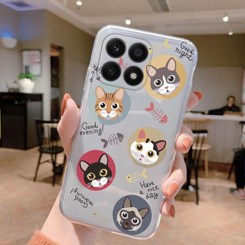 Genomskinligt Fodral För Honor X8a Stötsäkert Skydd Tecknad Söt Katt Mjuk Silikon Fundas För HonorX8a X 8A Genomskinlig 6.7'' Väskor Coque