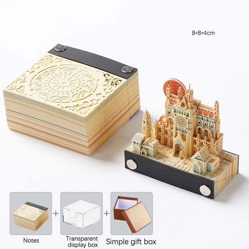 Desk Calendar,2024 Calendar Memo Pad,Creative Desk Calendar Diy Notes Notepad,3D Art Calendar Paper Carving Gift House Sculpture