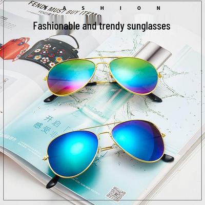 Lunettes de soleil Aviateur Grenouille Miroir Unisexe - Monture en Métal Multicolore
