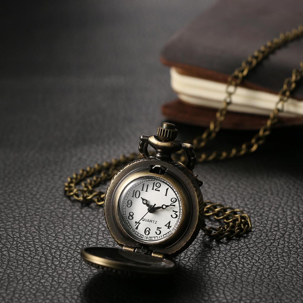 Pocket Watch Rose Antique Analog Display Waterproof Pocket Watch Pendant Necklace Chain Bronze Birthday Anniversary Christmas Valentine's Day Gift