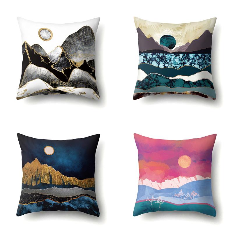 Polyester Pillowcase Automobile Decoration Mountain Home Print Pillowcase Waist Cushion Cover Bedside Cushion Cover Bedside Cushion Cover
