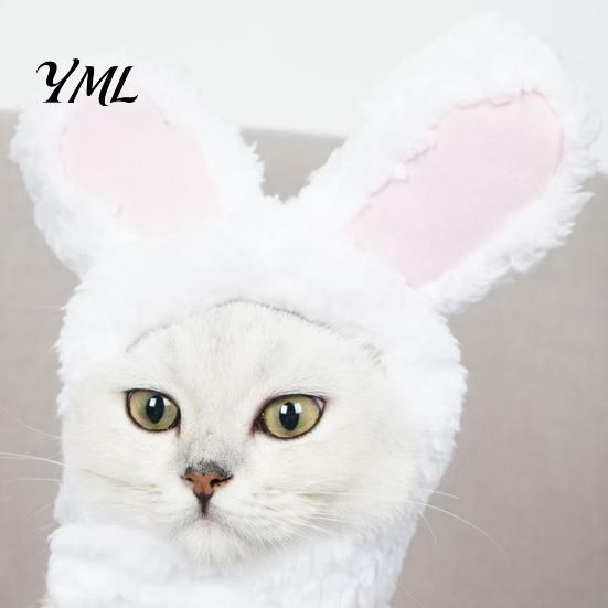 Fleece Tierohren Mütze Hasenohren Katzenhut, Niedliche Haustier Weiche Plüschmütze Bequeme Foto Requisite mit Hase für Katzen Kleine Hunde Party Kostüm Lustige Fotos