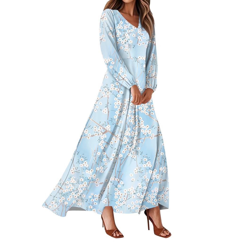Women's Summer Dresses Casual Long Sleeve Maxi Dresses Cute Floral Maxi Dresses Wedding Guest Dresses Flowing Dresses