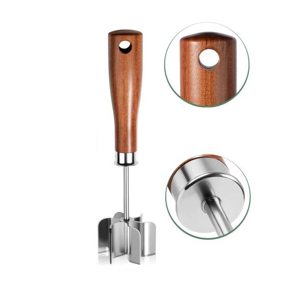 Köttfördelare i rostfritt stål med 6 vassa blad Trähandtag Nötfärsmaskare för hamburgare Potatis Grönsaksmos Lätt att rengöra Köksredskap