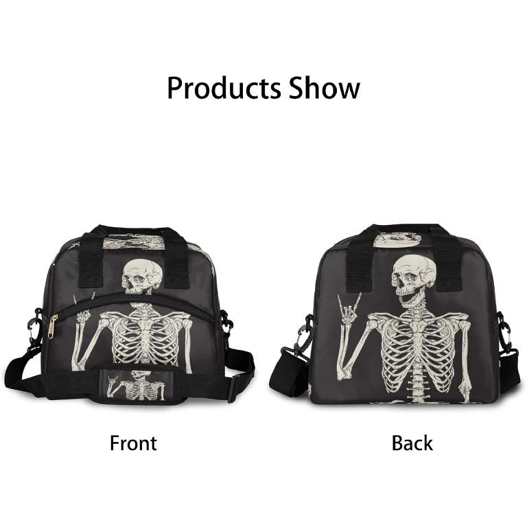 Funny Skull Lunch Bag Tote Bag Leakproof Cooler Bag Insulated Lunch Box with Front Pocket Water-resistant Thermal Lunch Bags with Shoulder Strap for