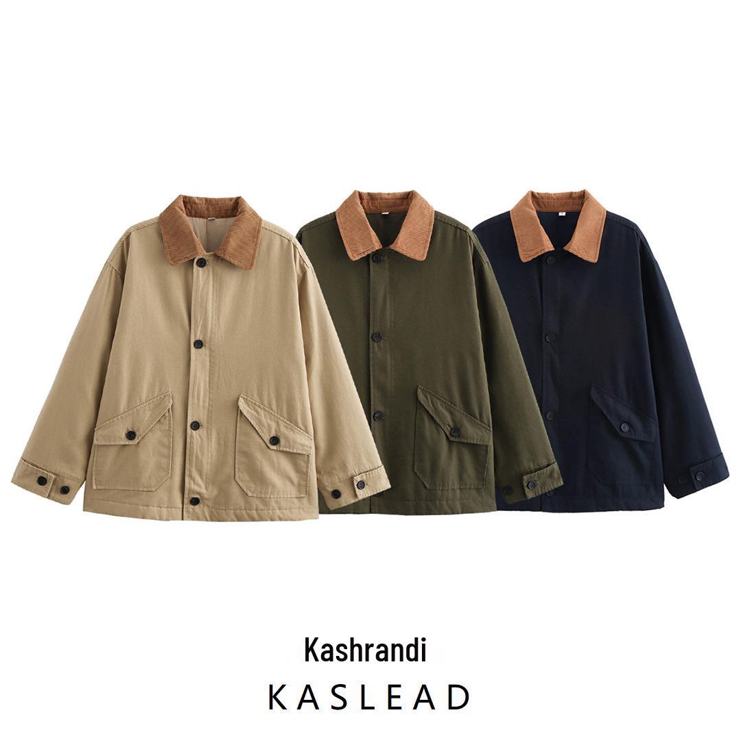 

2024 Winter Women s Fashion: European & American Style Versatile Buttoned Long Sleeve Cotton Jacket Small темно-синього кольору