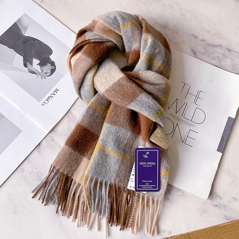 Fresh and advanced light pink blue scarf 100 pure wool women's autumn and winter cashmere scarf