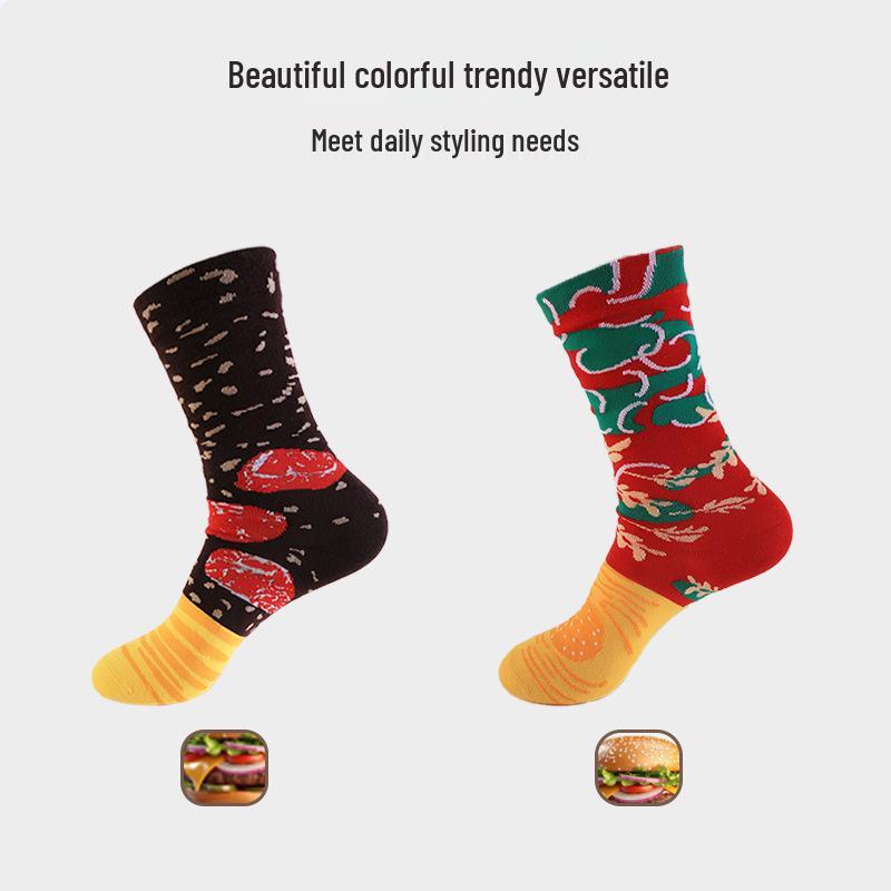 Trendy European & American Mid-Calf Funny Pizza & Hamburger Socks