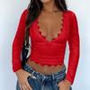 Spring Summer Women's Y2K Sexy Deep V Hollow Sweet Spice Style Lace Pullover Top