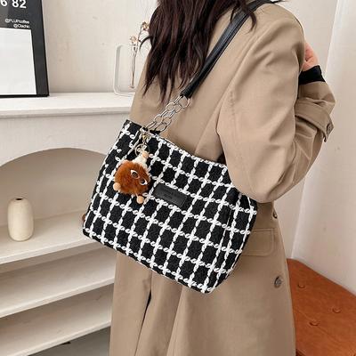 Woolen Large Luxury Brand Shoulder Bag Women's Trendy Student Handbag Versatile Large-capacity Plaid Tote Female Shoulder Bag