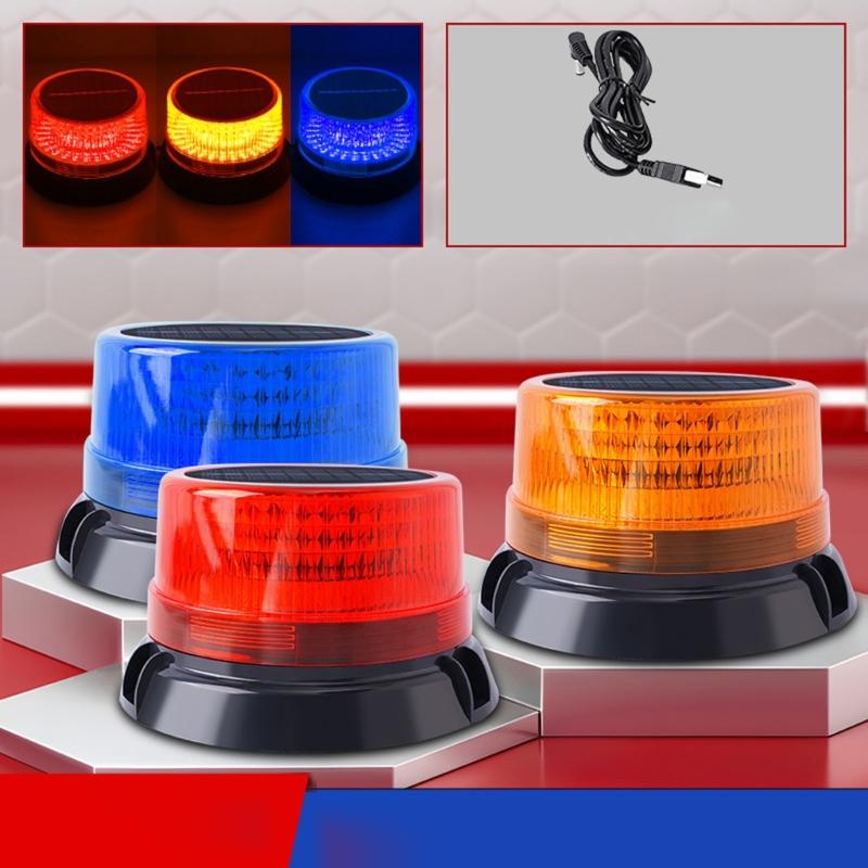 Solar Powered Vehicle Emergency Light High Brightness LEDs Warning Light Waterproof Design Magnetic Mount 2 Light Modes