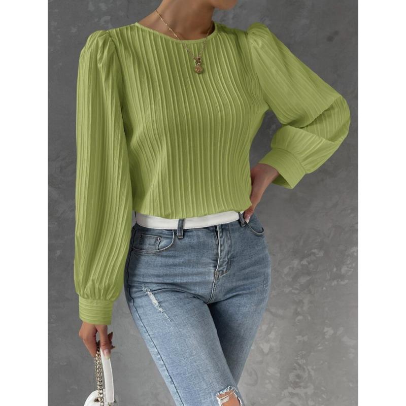 New Spring Round Neck Long Sleeve Loose Blouse Women Solid Color Office Shirt Ladies Casual Simple Tops Female Solid Color  Fashion Elegant Clothing