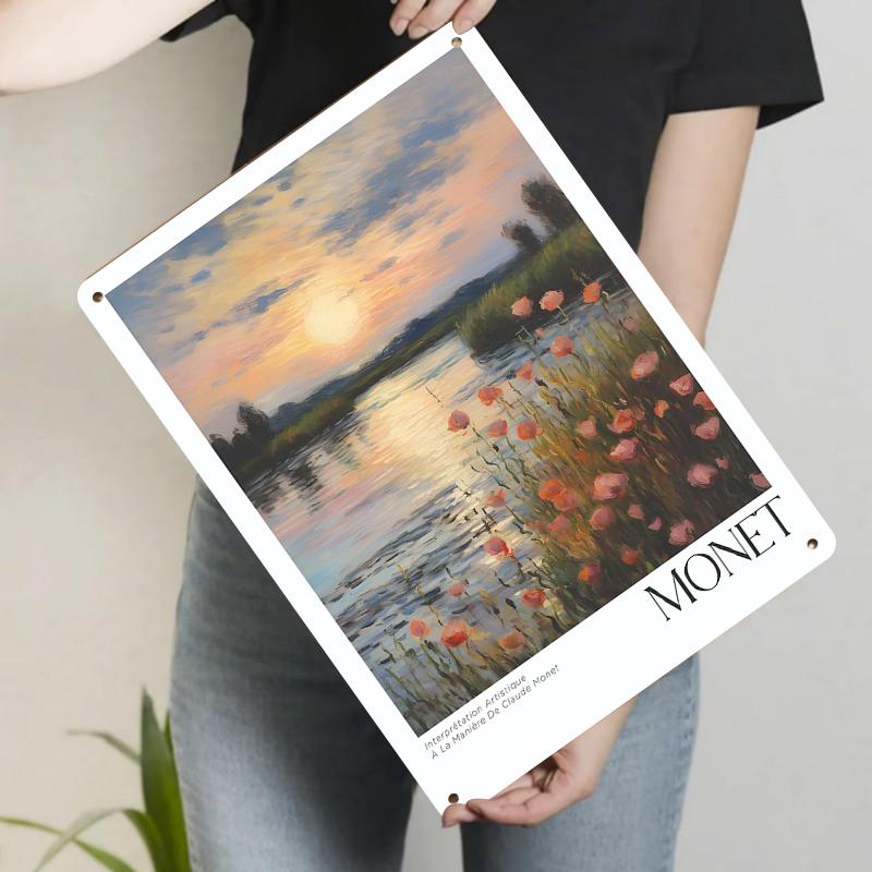 

Monet Style Sunset River Poppy Landscape Iron Painting Living Room Wall Art Decor 20x30cm（7.8x11.8inch）