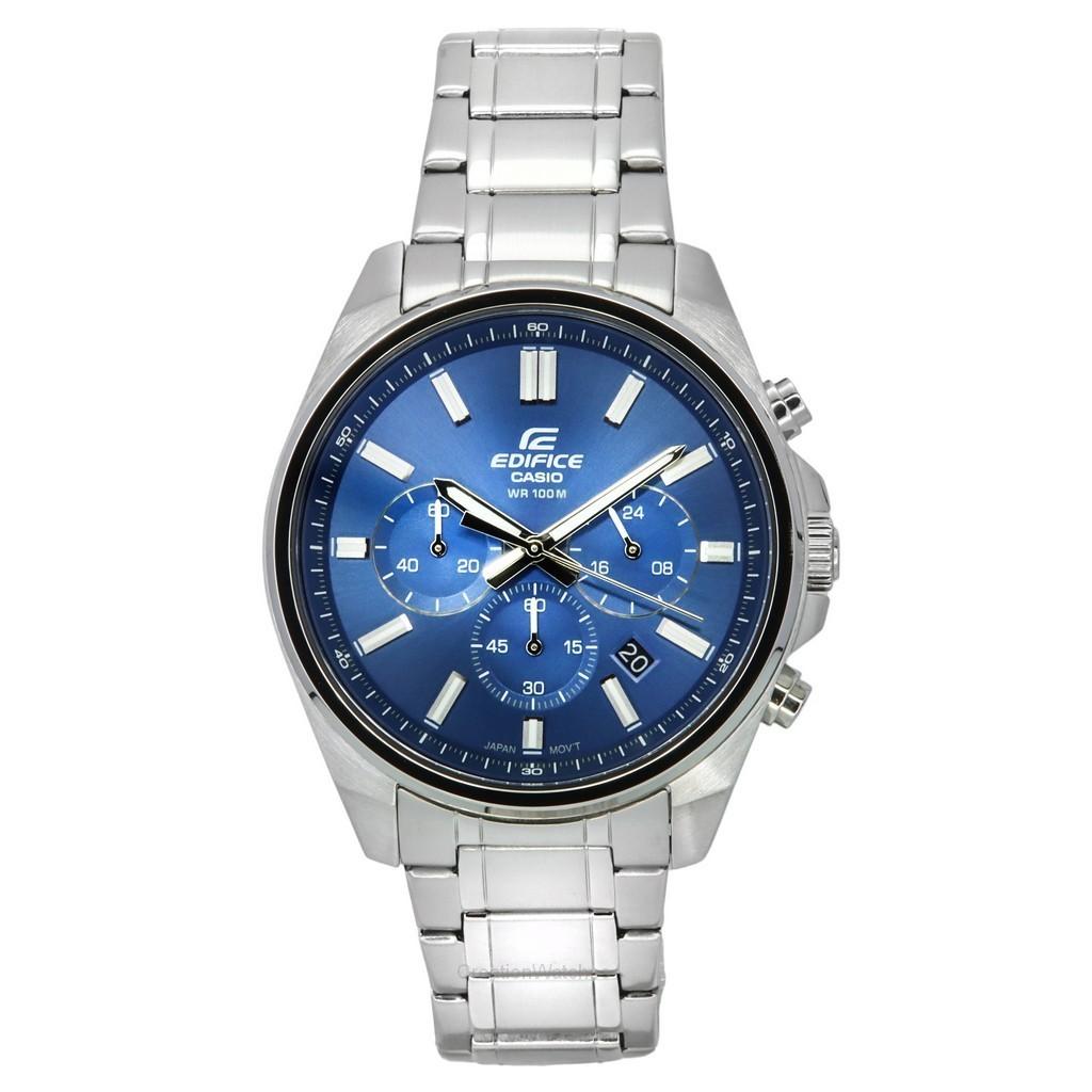 Восстановленные Casio Edifice Стандартный Аналоговый Хронограф Нержавеющая Сталь Синий Циферблат Кварцевые EFV-650D-2A 100М Мужские Часы синий