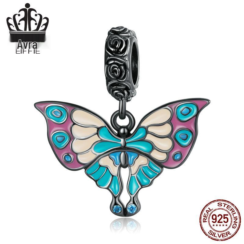 S925 Sterling Silver Exquisite Butterfly Tassel Beaded Pendant for DIY Jewelry