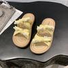 Thick-soled women's outer slippers, new in summer 2025, not tired feet, pearl bow sandals, soft-soled beach slippers