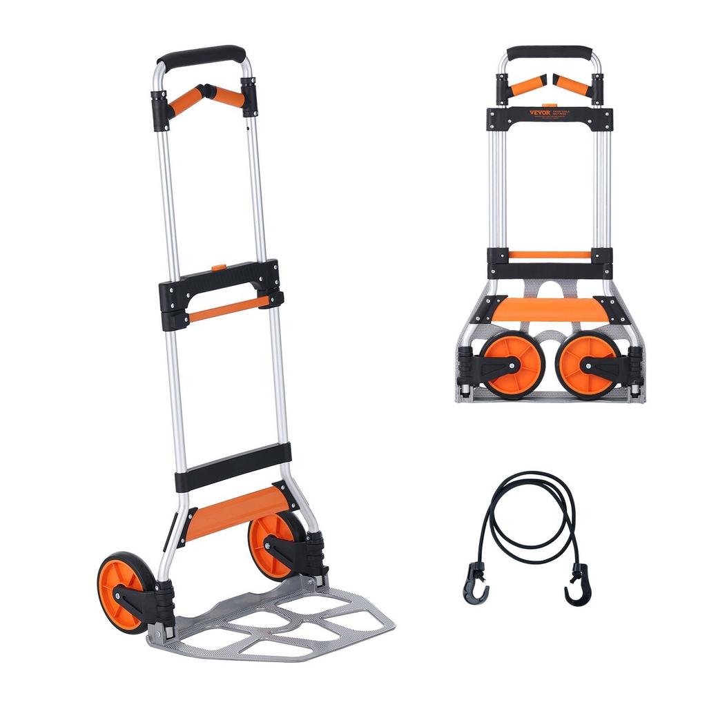 Folding Hand Truck, 309 Lbs Load Capacity, Aluminum Portable Cart, Convertible Hand Truck and Dolly with Telescoping Handle and PP+TPR Wheels, Ultra