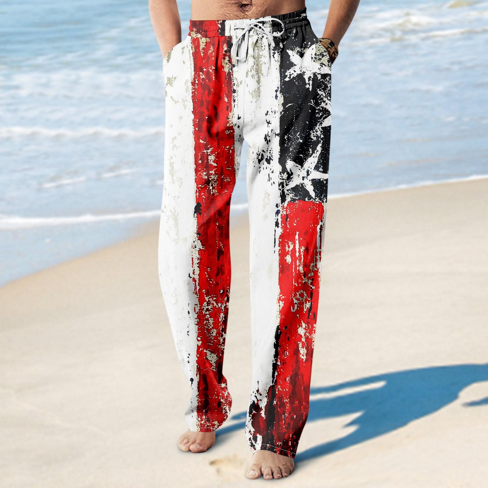 

Повседневные пляжные брюки из искусственного льна для мужских свободных повседневных брюк и длинных брюк M красный