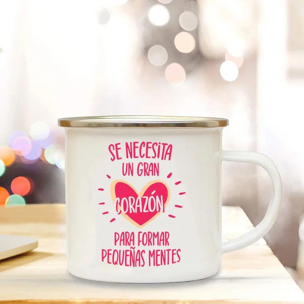 Emailletassen Kaffee Es braucht ein großes Herz, um kleine Geister zu formen Spanien Emaillebecher Teetasse Becher Bier Ungewöhnliche Becher Trinkgeschirr
