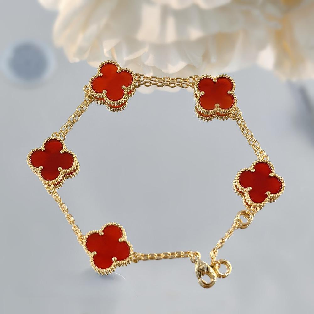 Laser-cut Clover Bracelet with High-end Red Agate Chalcedony for Women