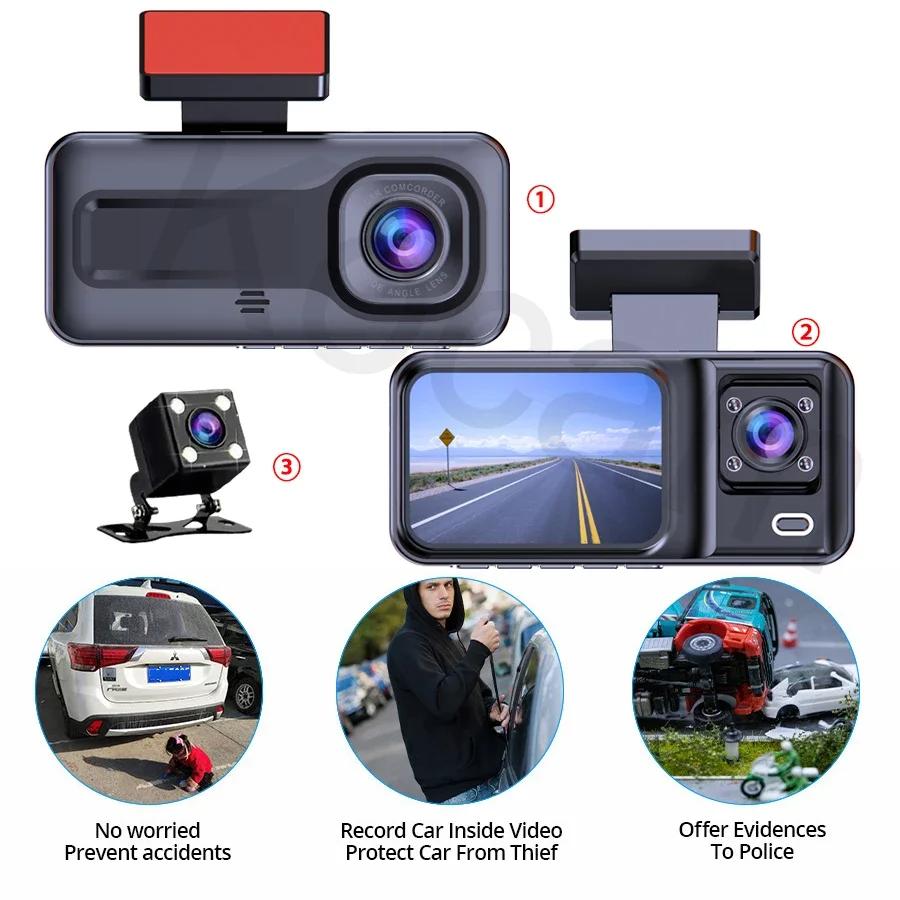 3 Channel Car DVR Three Way Dash Cam Inside Vehicle Camera DVRs Recorder FHD 1080P Video Mini Registrator Dashcam Camcorder