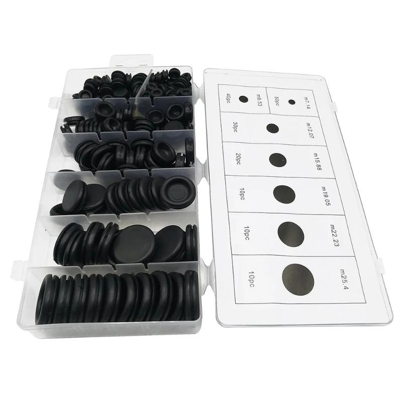 170pcs Black Rubber Grommet Firewall Hole Plug Retaining Ring Set Car Electrical Wire Gasket Kit for Valve Water Pipe Tools Set