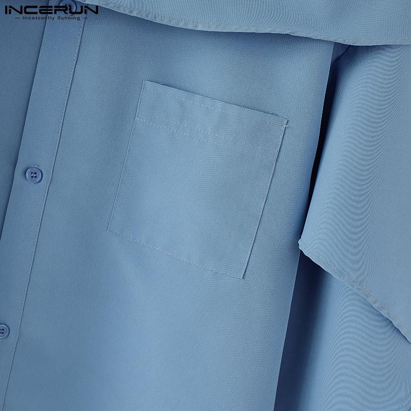 INCERUN Men Lapel Collar Short Sleeve Irregular Layers Patchwork Casual Cape Shirts
