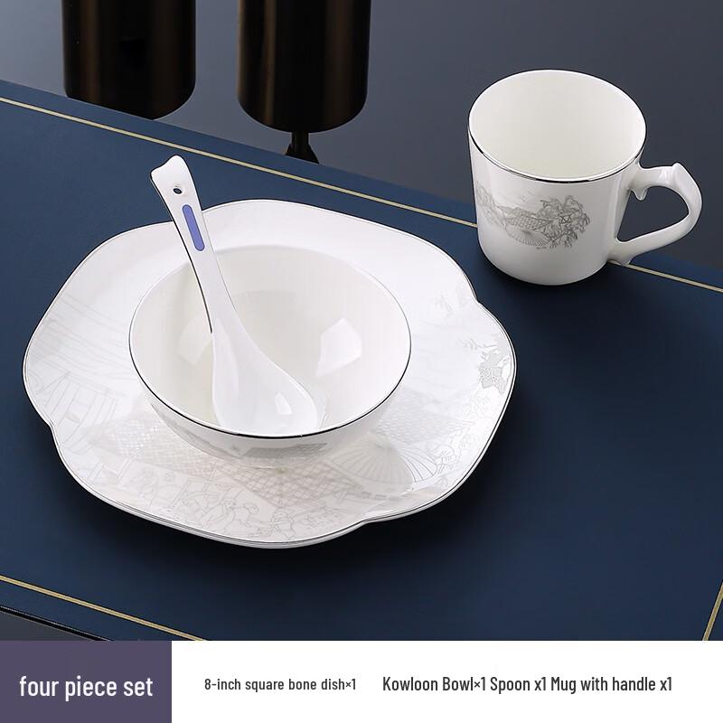 abay Bone China Dinnerware Set: Auspicious Snow Qingming Scroll