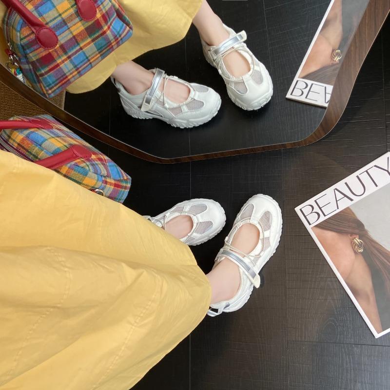 Fashion Mary Jane Sports Sandals Women's Summer Soft Bot Anti-Slip 2025 New Hollow out Breathable Thi Heel Magic Tape