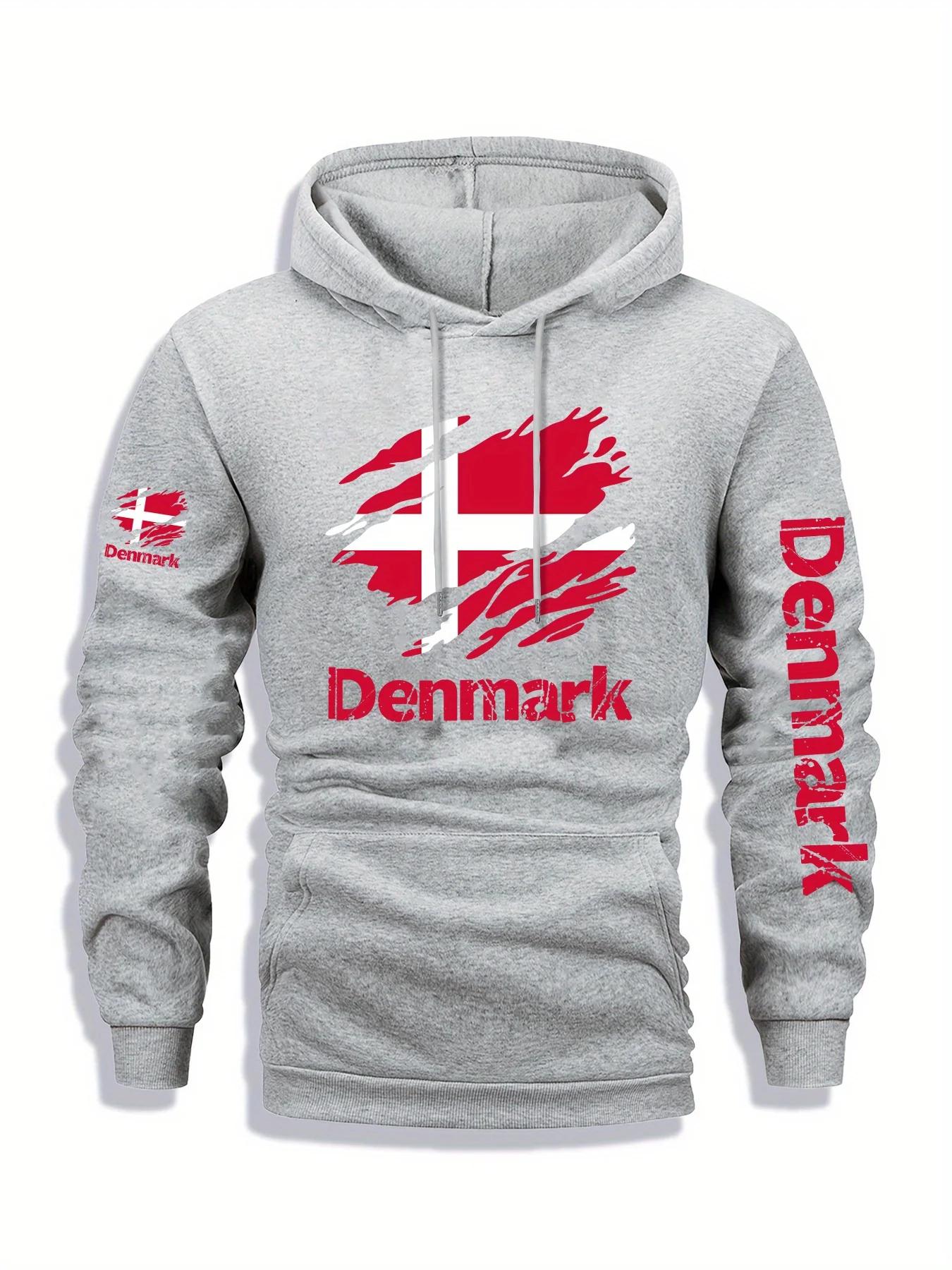 Herren Dänemark Hoodie Gerissen Kratzer Nationalflagge Vintage Text Grafikdruck Lockerer Schnitt Retro Streetwear Pullover Sweatshirt Herbst 3XL white