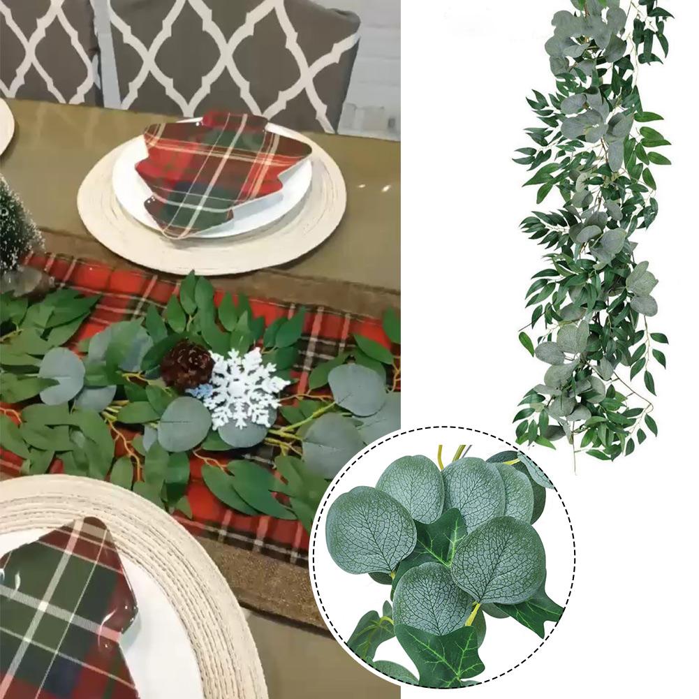 200Cm Artificial Hanging Christmas Garland Plants Vine Leaves Green Silk Outdoor Home Wedding Party Bathroom Garden Decoration