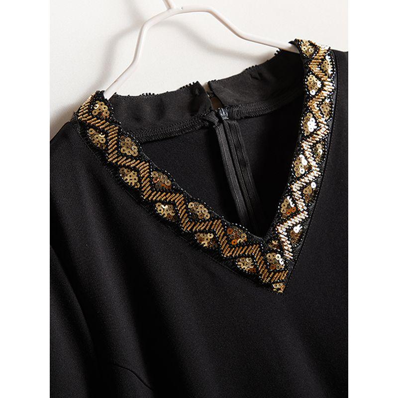 Thousands of Yuan on the Cabinet G Elegant Commuter Women Metal Sequins V-neck Portable Ponte De Roma Anti-Wrinkle Slimming Dress Amoi