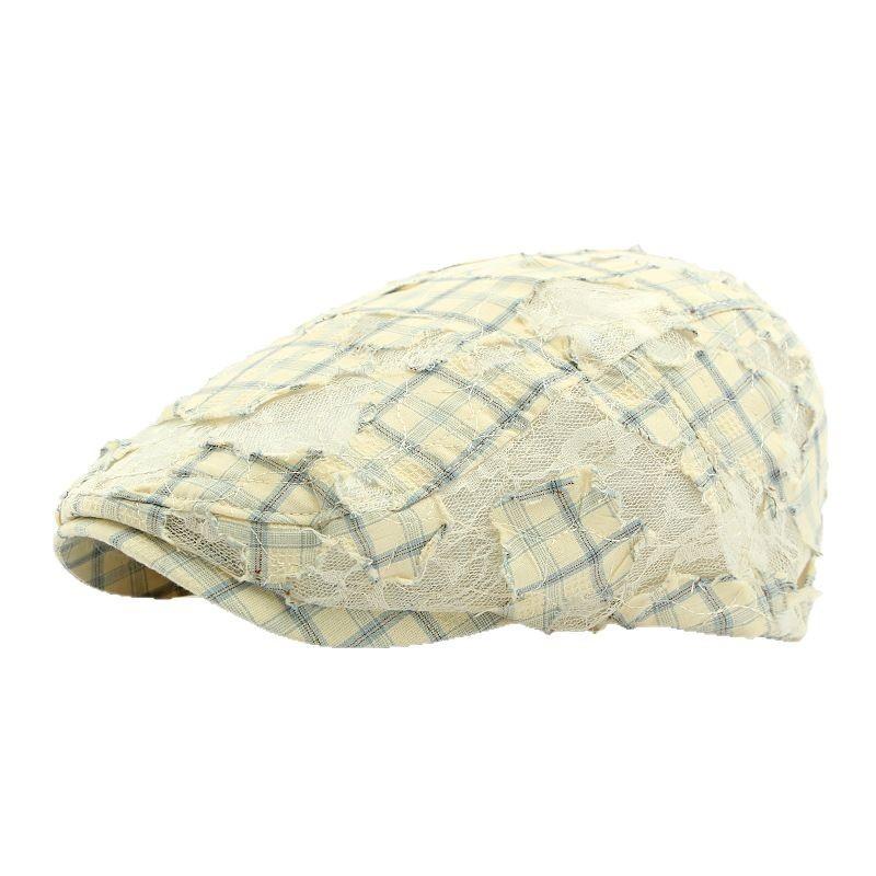 Summer new hat women's breathable lace mesh beret British retro cap leopard print forward hat tide