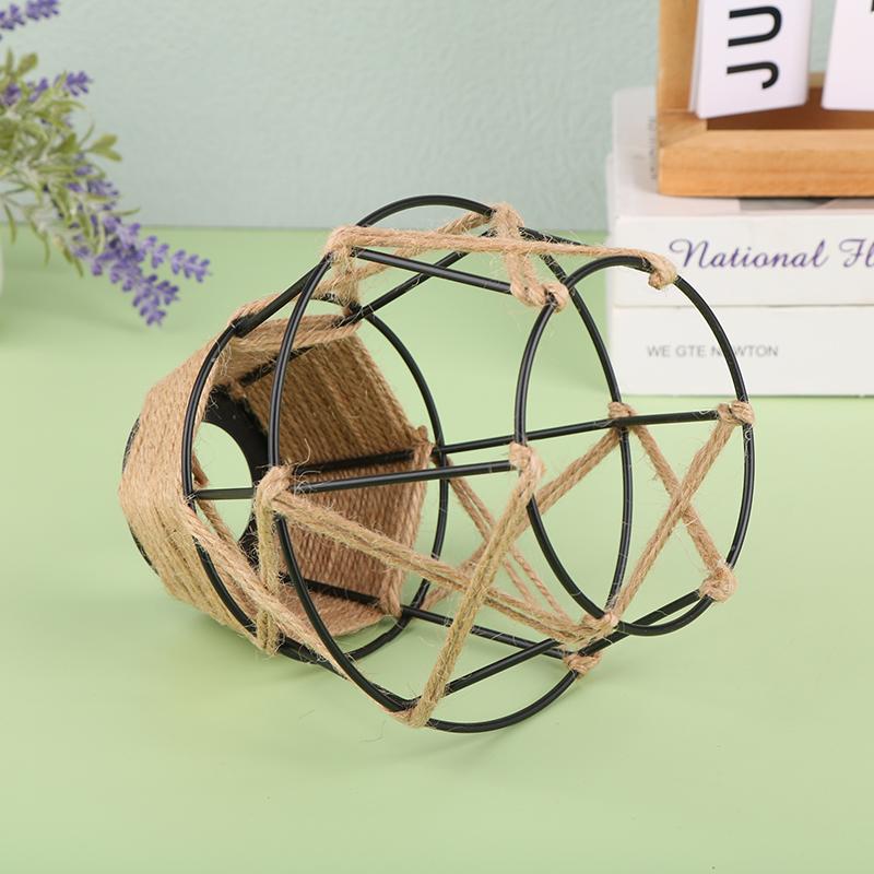 Mini Metal Cage Light Shades With Woven Hemp Rope - Vintage Farmhouse Pendant Lampshades For Home And Commercial Spaces