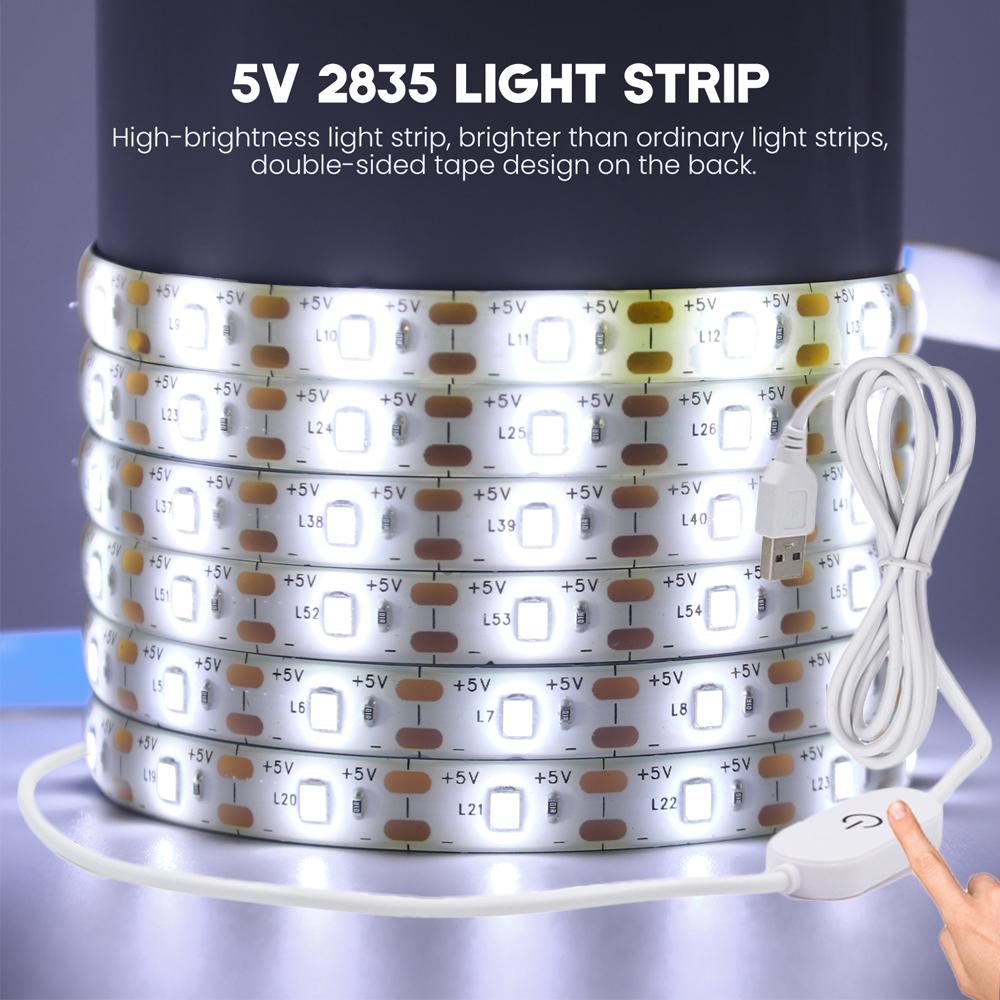 5V USB Dimmable LED Strip Light SMD2835 Touch Switch IP65 Waterproof Flexible Tape for TV Backlight Under Cabinet