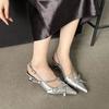 Fashion Fashion Belt Buckle Design Slingback Low Heel Sandals Women Sexy Pointed Toe Thin High Heels Summer Elegant Party Dress Shoes